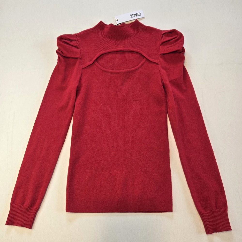 BB Dakota Steve Madden Red Sweater with Chest Cutout and Puff Shoulder‎ Size Med